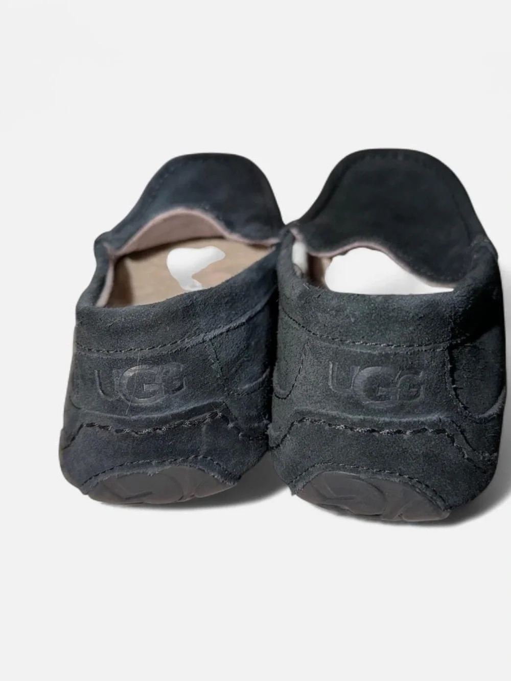 UGG Men’s Black Suede Slip-On Loafers with Shearling Lining